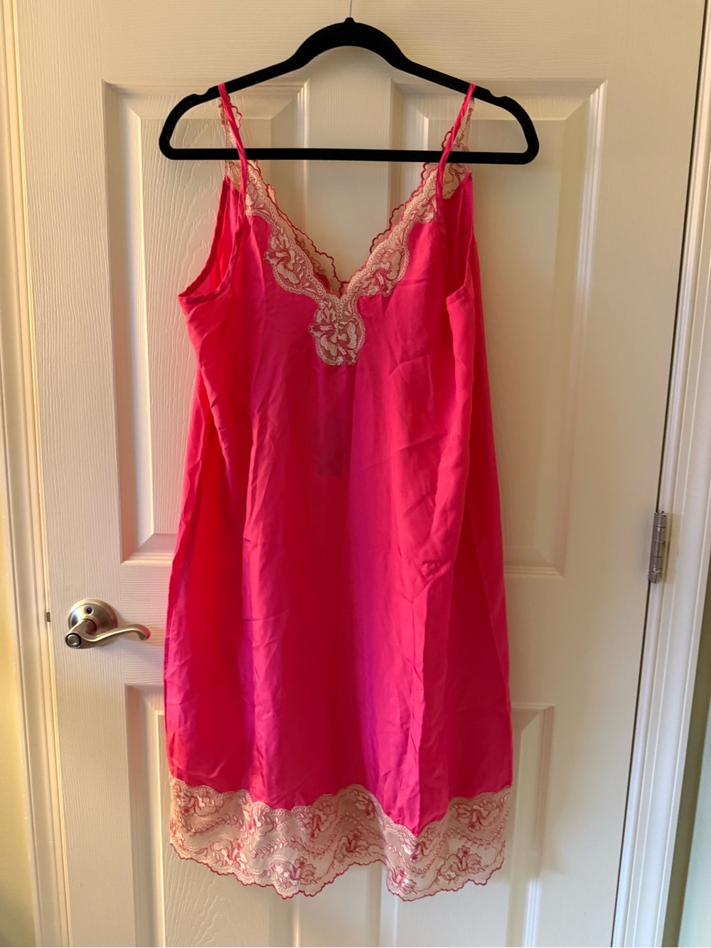 Express Hot Pink Slip with Cream Lace Trim
